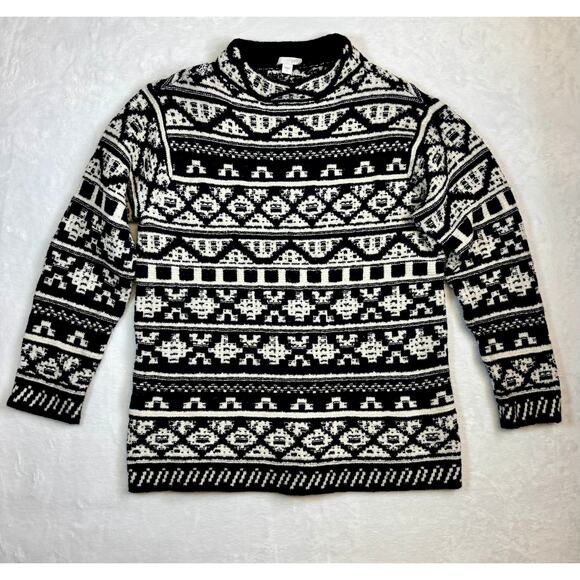 J.Jill Nordic Fair Isle Jacquard Knit Mock Neck Pullover Sweater Cotton Wool S - Picture 2 of 7